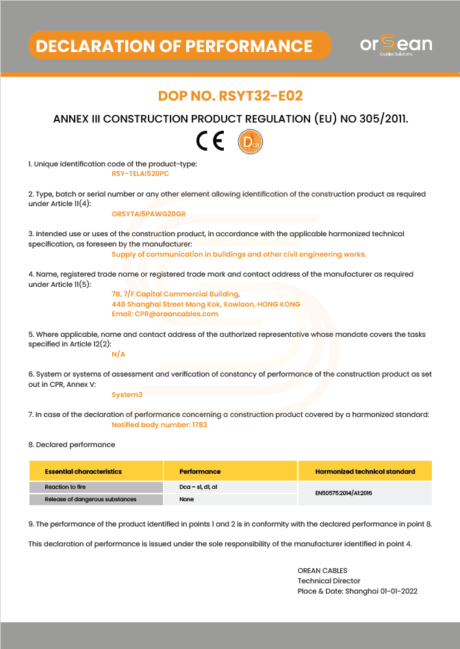 Sample Declaration of Performance — SYMEA